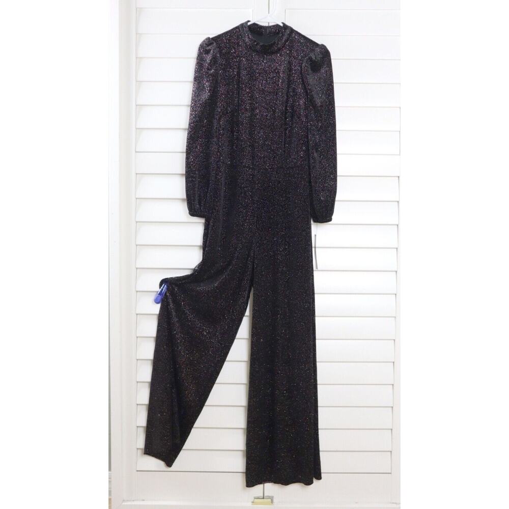 MAGGY LONDON Sparkle Iridescent Mock Neck Velvet Jumpsuit US 4 Worn once EUC
